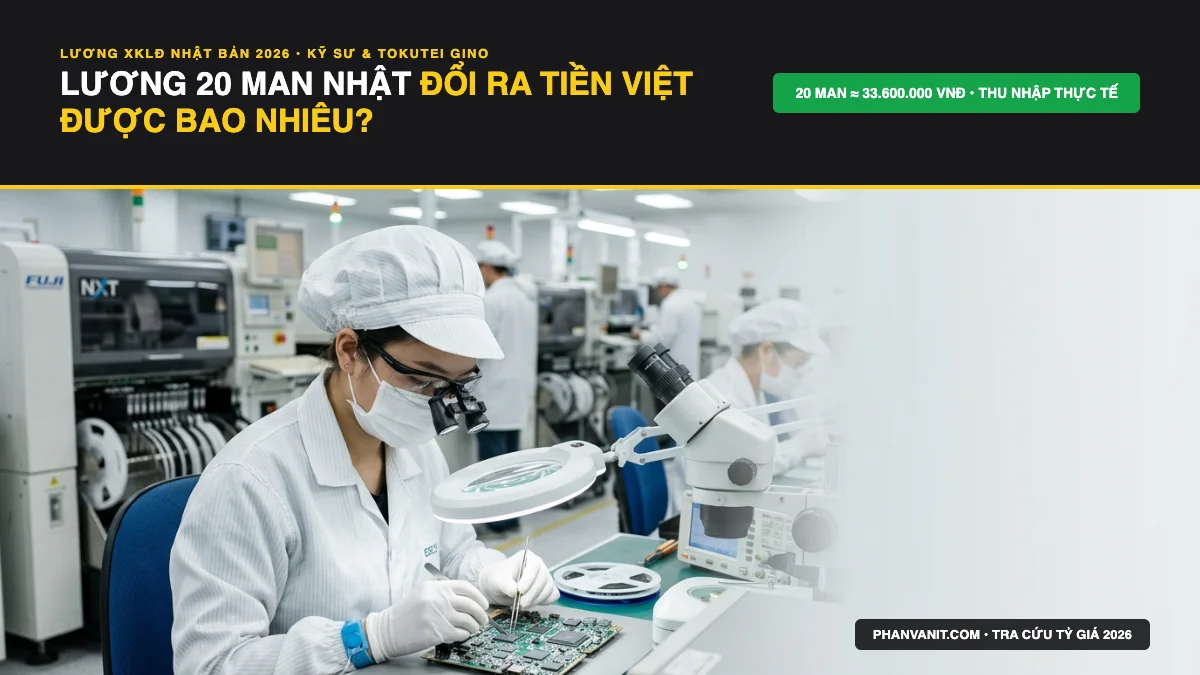 20 Man Bằng Bao Nhiêu Tiền Việt? Mức Lương Cơ Bản Thực Tập Sinh & Kỹ Sư Nhật Bản
