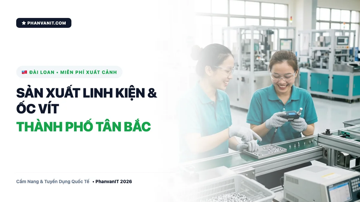 Đơn Hàng Đài Loan Miễn Phí Xuất Cảnh 100%: Tuyển 34 Nữ Sản Xuất Linh Kiện Cơ Khí & Ốc Vít Tại Tân Bắc