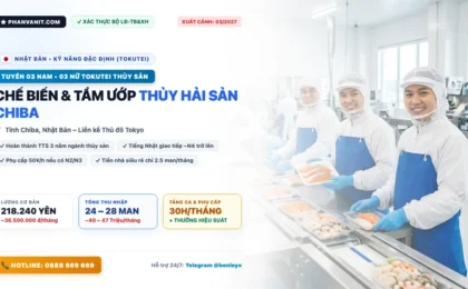Đơn Hàng Tokutei Nhật Bản: Tuyển 03 Nam 03 Nữ Chế Biến Thủy Sản Tại Chiba (Thu Nhập 24–28 Man)
