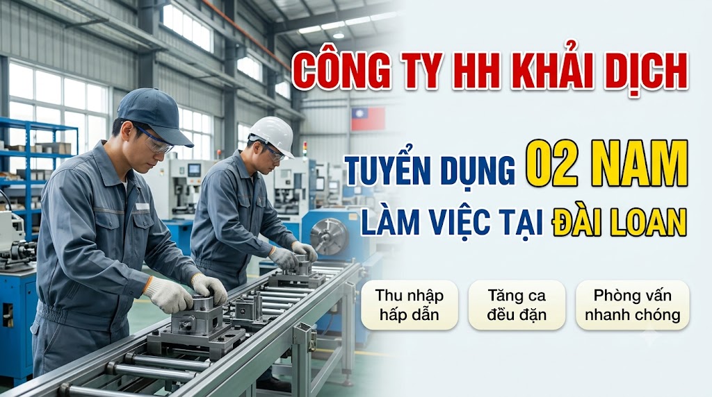Công ty HH Khải Dịch tại Đài Loan tuyển dụng 02 Nam (Cập nhật 2026)