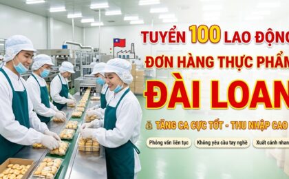 Đơn hàng thực phẩm Đài Loan tăng ca tốt tuyển 100 người
