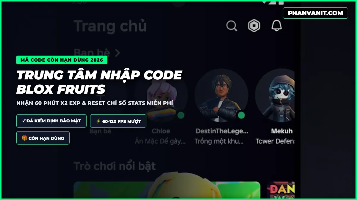 Giao diện trung tâm đổi thưởng Giftcode Blox Fruits Roblox chính thức nhận quà miễn phí 2026