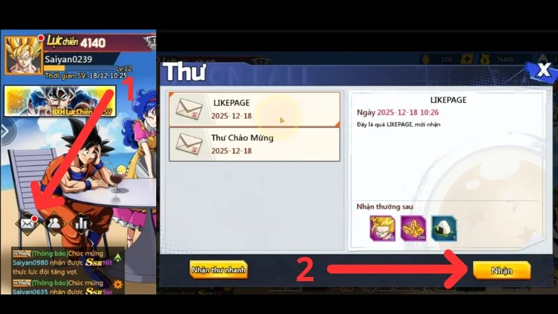 Code Combo Thức Tỉnh Mới Nhất 2026: Trọn Bộ Mã Tân Thủ & Cách Nhập Đá Rồng 4 Kiểm tra hòm thư trong game Combo Thức Tỉnh và bấm nút Nhận quà
