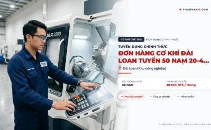Đơn hàng cơ khí Đài Loan tuyển 50 Nam 20-40 tuổi, không y/c bằng cấp