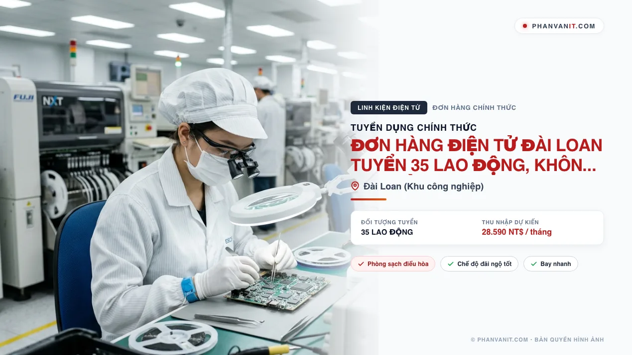 Đơn hàng điện tử Đài Loan tuyển 35 lao động, không yêu cầu kinh nghiệm (Cập nhật 2026)