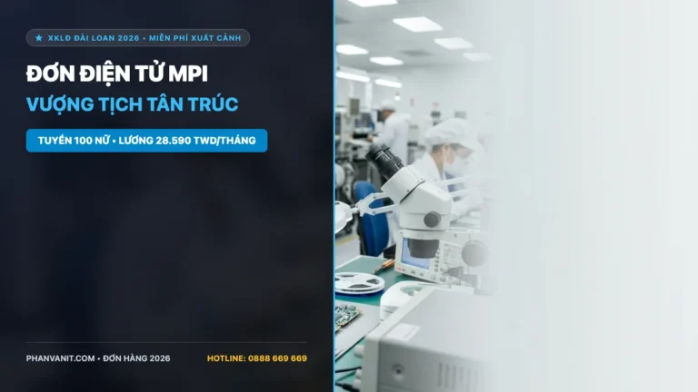 Đơn điện tử MIỄN PHÍ xuất cảnh Đài Loan: Nhà máy MPI – Vượng Tịch tuyển 100 Nữ 2026