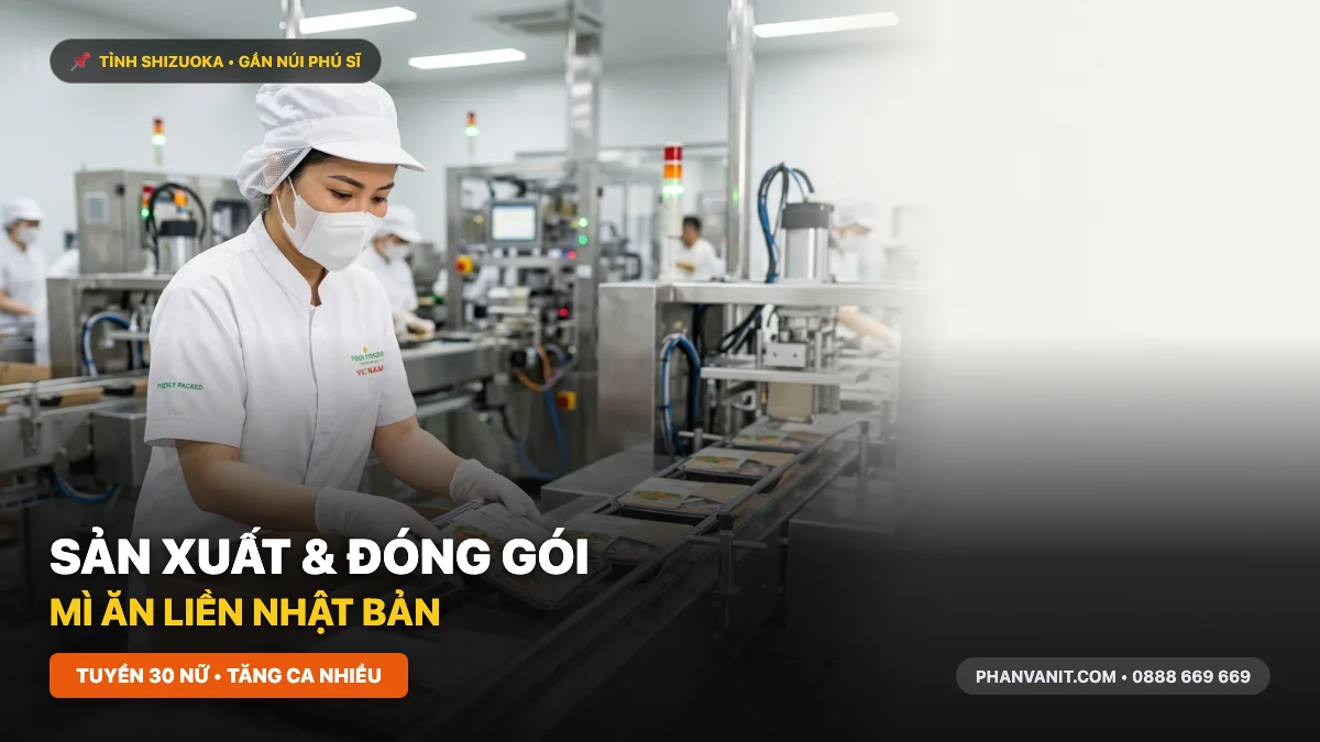 Đơn hàng Sản xuất và Đóng gói mì ăn liền tại Shizuoka Nhật Bản cho Nữ 2026