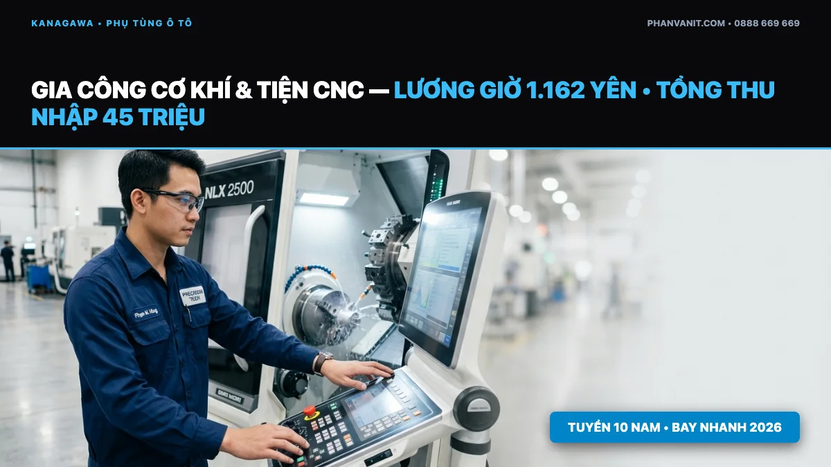 Đơn hàng Gia công cơ khí & Tiện CNC tại Kanagawa Nhật Bản tuyển 10 Nam 2026