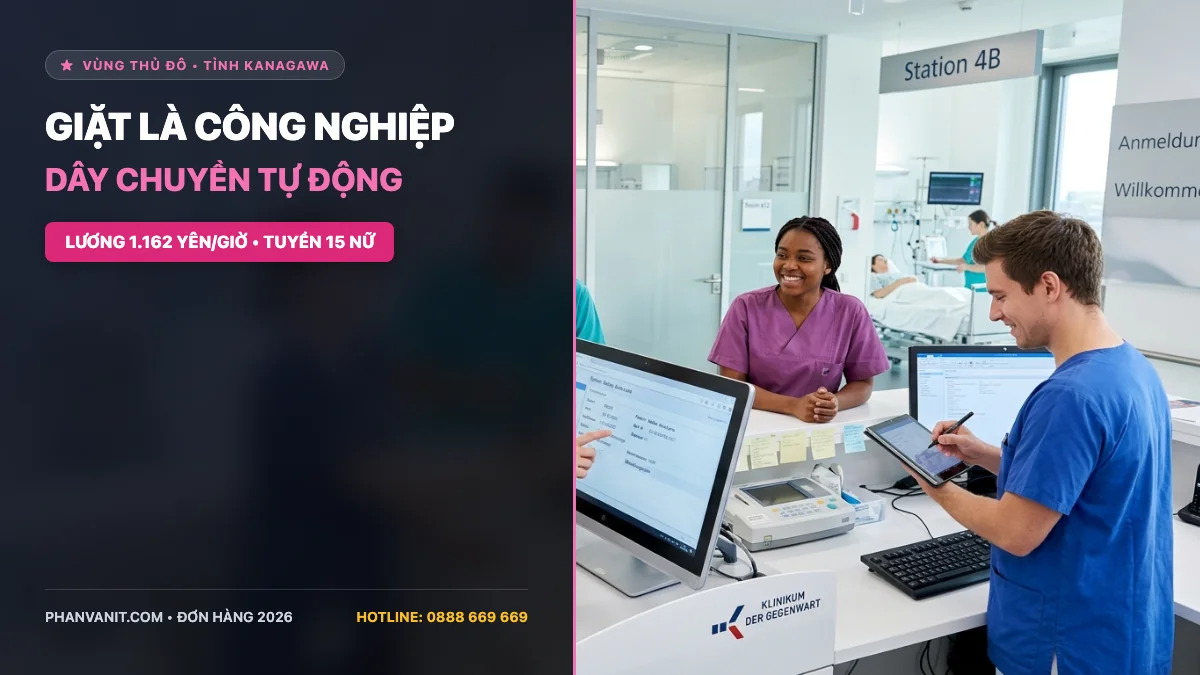 Đơn hàng Giặt là công nghiệp công nghệ cao tại Kanagawa Nhật Bản tuyển Nữ 2026