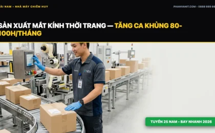 Đơn hàng sản xuất mắt kính nhà máy Chiêm Huy Đài Loan tuyển 25 Nam (Tăng ca nhiều 2026)