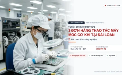 3 Đơn hàng thao tác máy móc cơ khí tại Đài Loan (Cập nhật 2026)