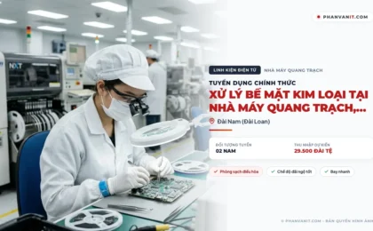 Tuyển 02 Nam xử lý bề mặt kim loại tại Nhà máy Quang Trạch, Đài Loan