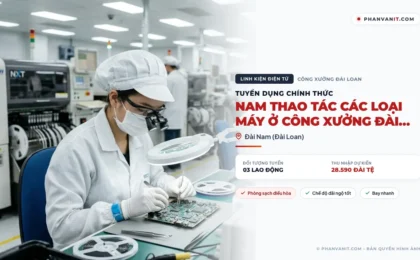 Tuyển 03 lao động nam thao tác các loại máy ở công xưởng Đài Loan (Cập nhật 2026)