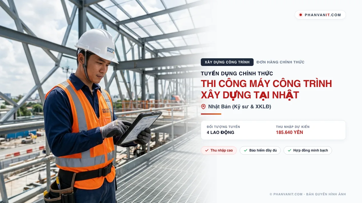 Tuyển dụng 4 lao động thi công máy công trình xây dựng tại Nhật