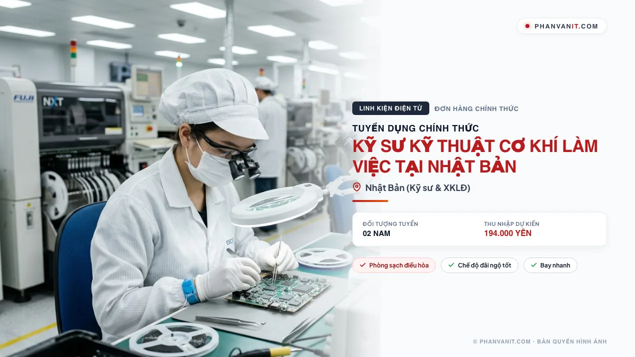 Tuyển gấp 02 Nam Kỹ sư kỹ thuật cơ khí làm việc tại Nhật Bản