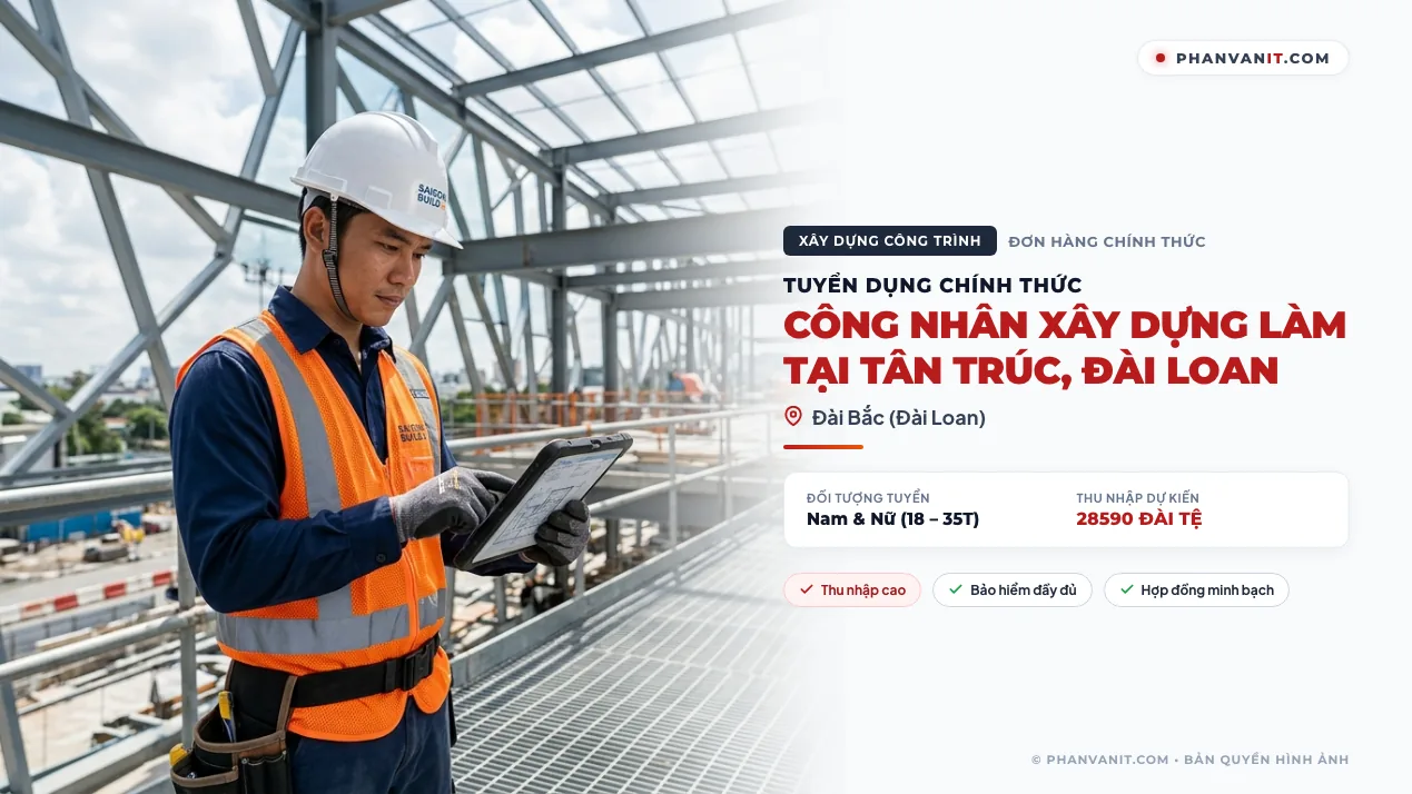 Tuyển gấp 08 công nhân xây dựng làm tại Tân Trúc, Đài Loan (Cập nhật 2026)
