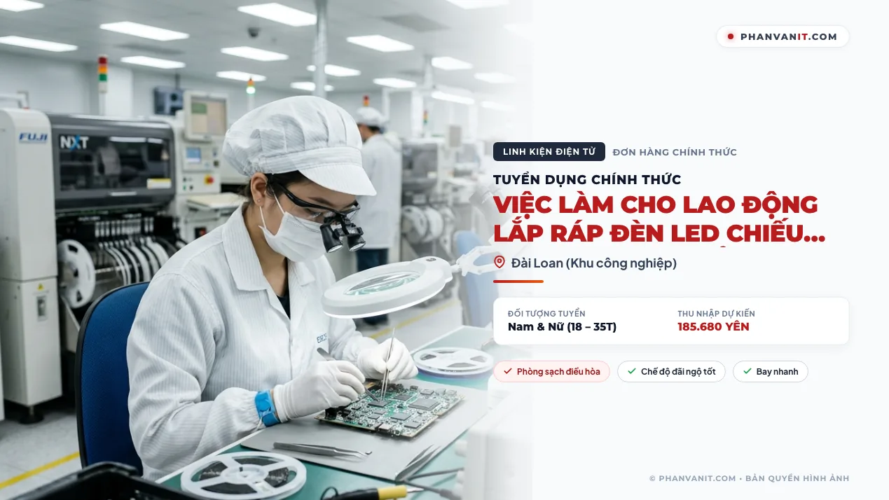 Việc làm cho lao động lắp ráp đèn Led chiếu sáng tại Nhật Bản